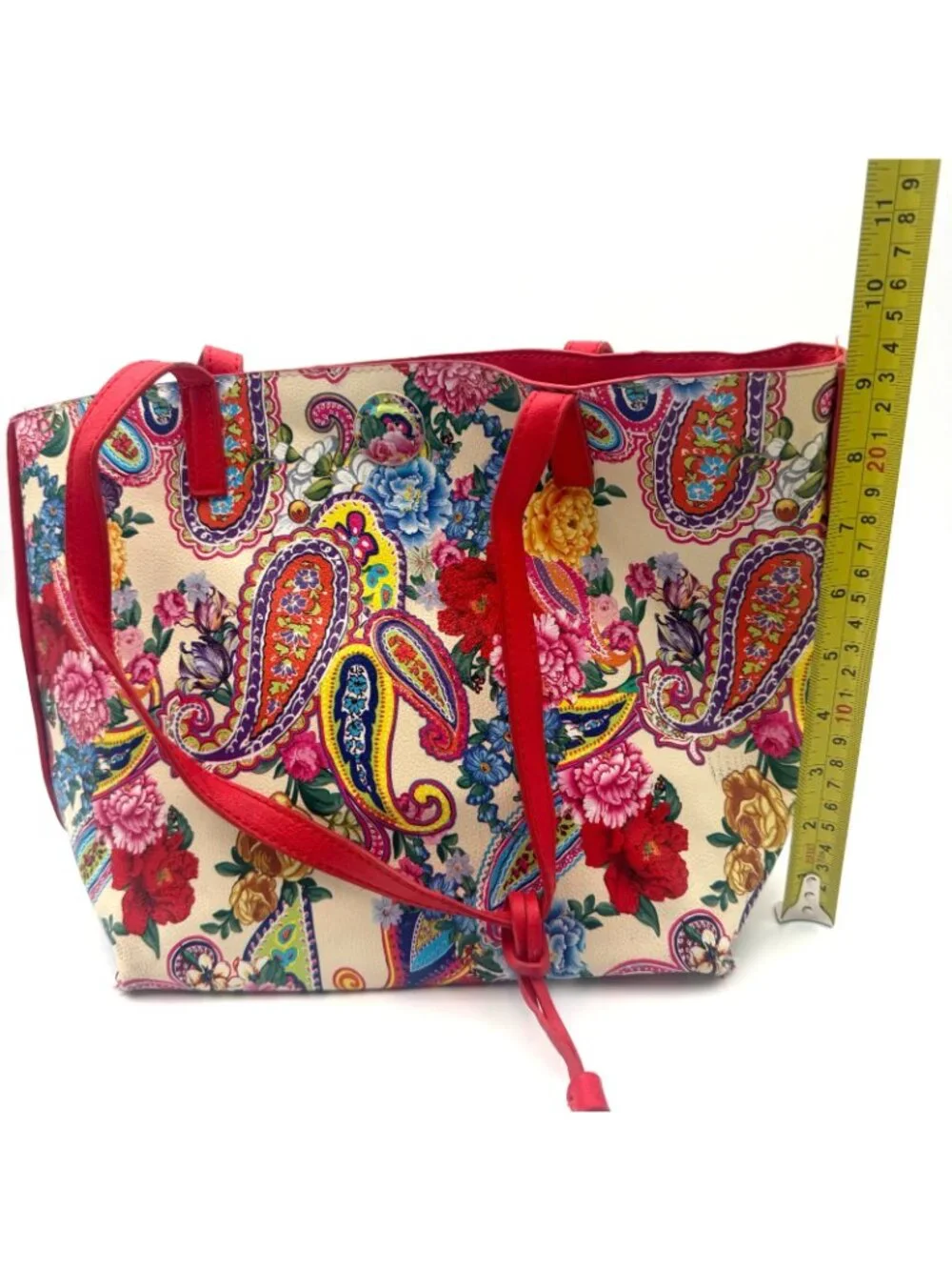 Floral Paisley Tote Bag Red Multicolor Tassel Shoulder Handbag Large Purse